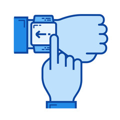 Canvas Print - Human finger touching the screen of smartwatch to unlock line icon isolated on white background. Smartwatch line icon for infographic, website or app. Blue icon designed on a grid system.