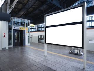 Wall Mural - Mock up Blank board Train station Platform elevator Public transportation