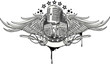 Retro microphone and amplifiers winged emblem