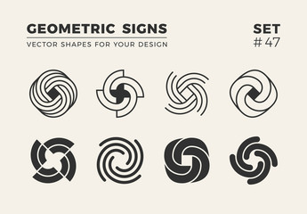 Set of eight minimalistic trendy shapes. Stylish vector logo emblems for Your design. Simple creative geometric signs collection.