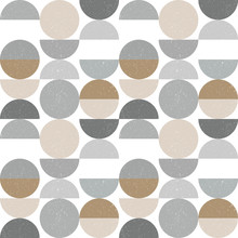 Modern Vector Abstract Seamless Geometric Pattern With Semi Circles And Circles In Retro Scandinavian Style