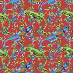 Wall Mural - Exotic iguana pattern in a watercolor style. Full name of the reptilian: iguana. Aquarelle exotic reptilian for background, texture, wrapper pattern or tattoo.