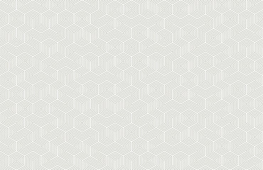 Seamless geometric pattern with hexagons and lines. Irregular structure for fabric print. Monochrome abstract background.