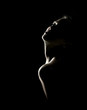 Sensual portrait of woman in shadow on dark background