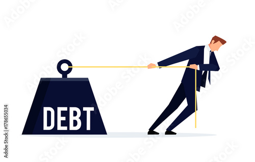 Cuadros en Lienzo Debtor. Businessman is pulling a huge weight with a debt.