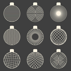 Canvas Print - Set of linear graphic stylized Christmas ball toys