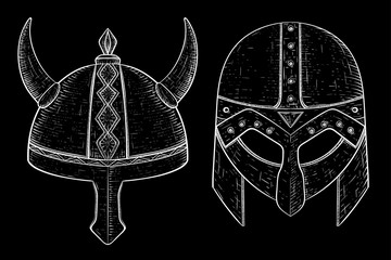 Wall Mural - Viking helmets. Hand drawn sketch