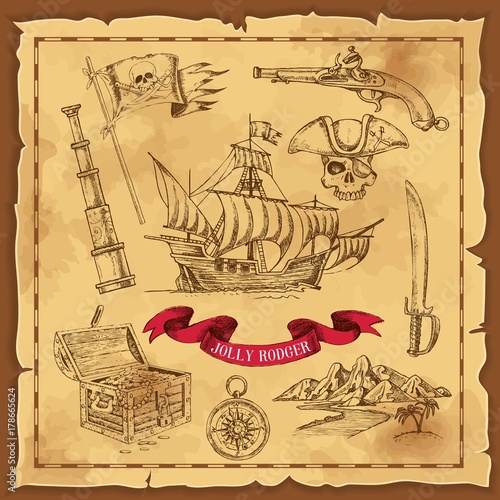 Pirate Elements Hand Drawn Concept