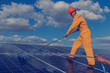 © only_kim - operation and maintenance in solar power plant ; engineering team working on checking and maintenance in solar power plant ,solar power plant to innovation of green energy for life