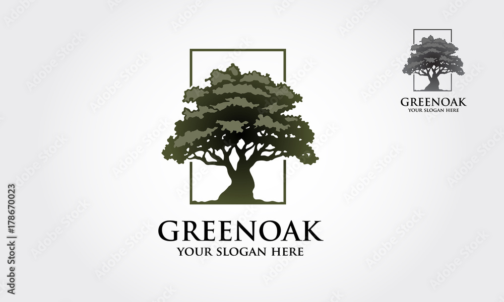 Green Oak Vector Logo template. Clean, luxury and modern style on white background. - obrazy, fototapety, plakaty 
