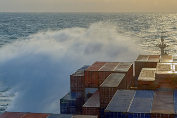 Poster - Container ship in stormy sea.