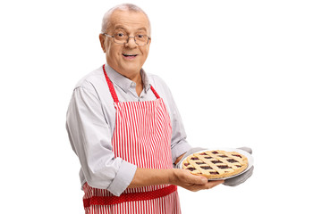 Sticker - Mature man holding a freshly baked pie