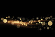 Abstract shiny color gold light wave design element with glitter bokeh effect on dark background.
