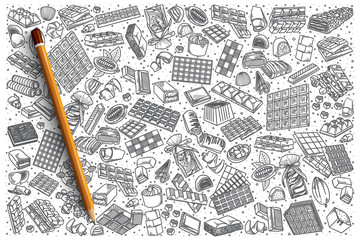 Wall Mural - Hand drawn Chocolate vector doodle set background