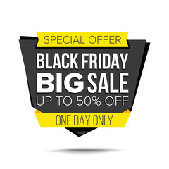 Sticker - Black Friday Sale Banner Vector. Up To 50 Percent Off Friday Badge. Crazy Sale Poster. Isolated Illustration