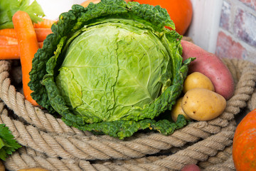 Wall Mural - variety of raw vegetables to cooking pot-au-feu