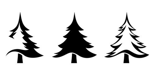 vector set of black silhouettes of fir trees isolated on a white background.