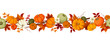© naddya - Vector horizontal seamless background with pumpkins and autumn leaves on a white background.