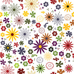 Wall Mural - Cute colorful seamless pattern with colorful flowers autumn colors vector illustration white background