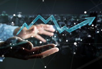 Aufkleber - Businessman using digital modern arrow 3D rendering