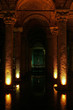 Photo of interior of the ancient Roman tank of Istanbul with its illuminated columns