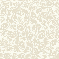 Seamless light background with beige pattern in baroque style. Vector retro illustration. Ideal for printing on fabric or paper.