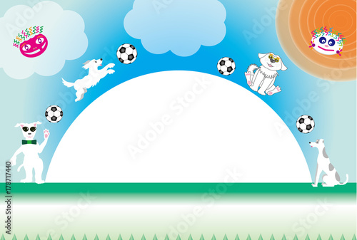 サングラスの犬とサッカーボールのポップな写真フレームはがきテンプレート Stock Illustration Adobe Stock
