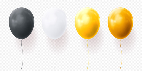 colorful balloons vector on transparent background. glossy realistic yellow, black and white glossy 