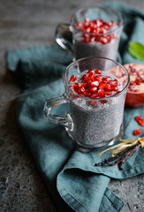 Wall Mural - Raw chia pudding with pomegranate seeds