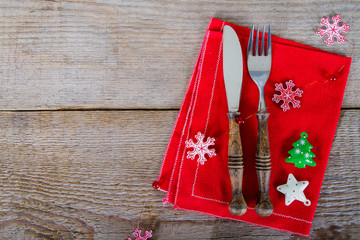 Wall Mural - the cutlery on the red napkin