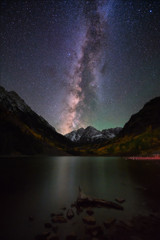 Milky way over Maroon Bells Colorado, Fall