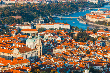 Wall Mural - aerial view of mala strana district, Prague Czech republic, red tile roofs