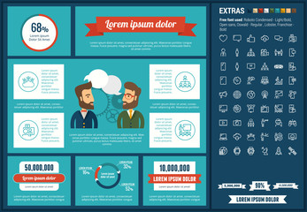 Canvas Print - Social Media infographic template and elements. The template includes illustrations of hipster men and huge awesome set of thin line icons. Modern minimalistic flat vector design.