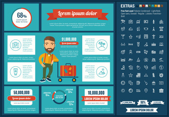 Wall Mural - Travel infographic template and elements. The template includes illustrations of hipster men and huge awesome set of thin line icons. Modern minimalistic flat vector design.