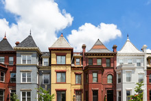 Row Houses In The Washington DC Neighborhood Of Bloomingdale On A Summer Day.