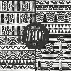 Wall Mural - set of 4 seamless ethnic backgrounds. monochrome abstract seamless prints in african style. all patt