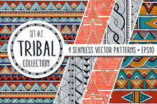 Colorful Ethnic Patterns Collection. Set Of 4 Modern Abstract Seamless Ornaments. All Patterns Are Available Under The Clipping Mask. EPS10 Vector Illustration.