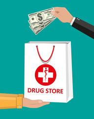 Wall Mural - White shopping bag for medical pills and bottles