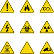 Set of triangle warning signs. Warning roadsign icon. Danger-warning-attention sign. Yellow background