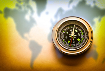 Wall Mural - Compass on map background