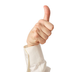 Hand shows thumbs up sign