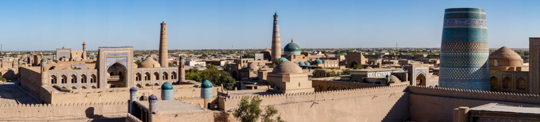 Wall Mural - Panoramic view of the main monuments of Khiva in evening light - Khiva, Uzbekistan