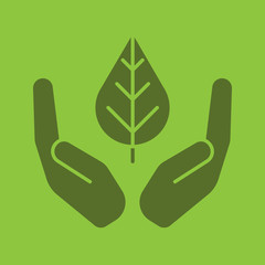 Poster - Open palms with leaf glyph color icon