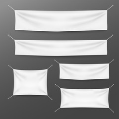 White textile banners with folds template set. Suitable for advertising, party banner, and other. Vector illustration