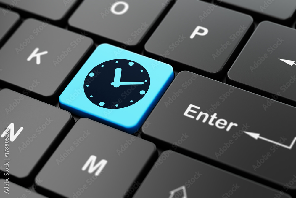 Time concept: computer keyboard with Clock icon on enter button ...