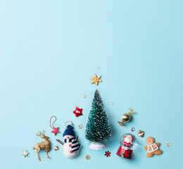 Wall Mural - christmas holidays ornament flat lay; christmas card background