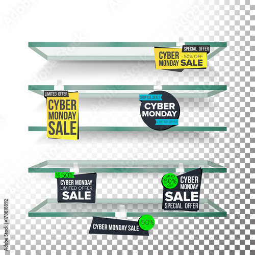 Empty Supermarket Shelves Cyber Monday Wobblers Vector Empty Supermarket Shelves Cyber Monday Wobblers Vector Tag Labels November Big