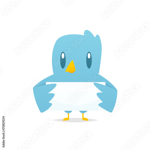 Cartoon Blue Bird Holding Blank Banner Vector Buy This Stock