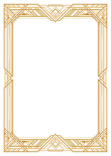 Rectangular Golden Retro Frame, Art Deco Style Of 1920s. Transparent Background. A3 Page Proportions.