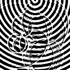 Wall Mural - Radial waves with interference patterns, Black and white optical illusion style vector design	